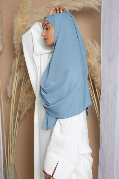 hijab luxe mousseline bleu gris