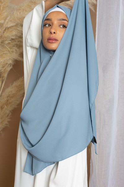 hijab luxe mousseline bleu gris