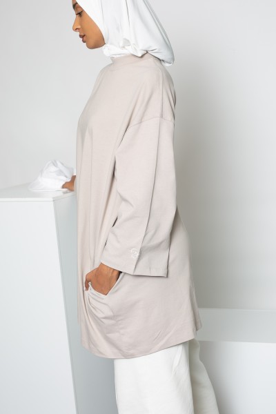 Salam taupe wide-sleeved maxi t-shirt