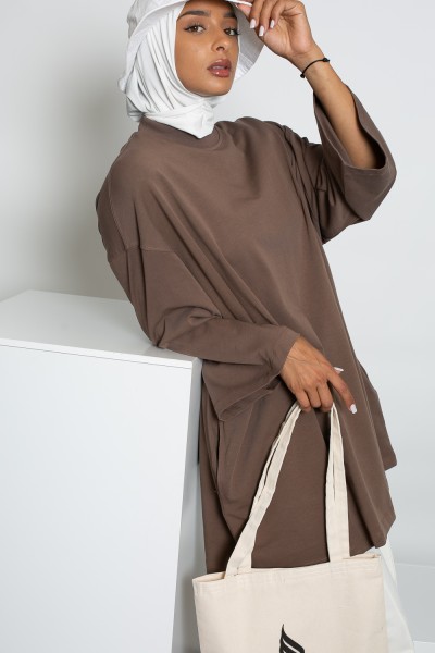 Maxi wide-sleeved t-shirt chocolate Salam