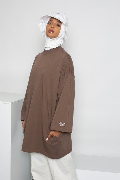 Salam chocolate wide-sleeved maxi t-shirt
