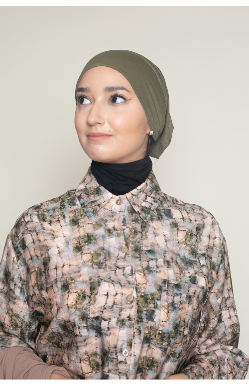 bonnet tube coton sous hijab kaki