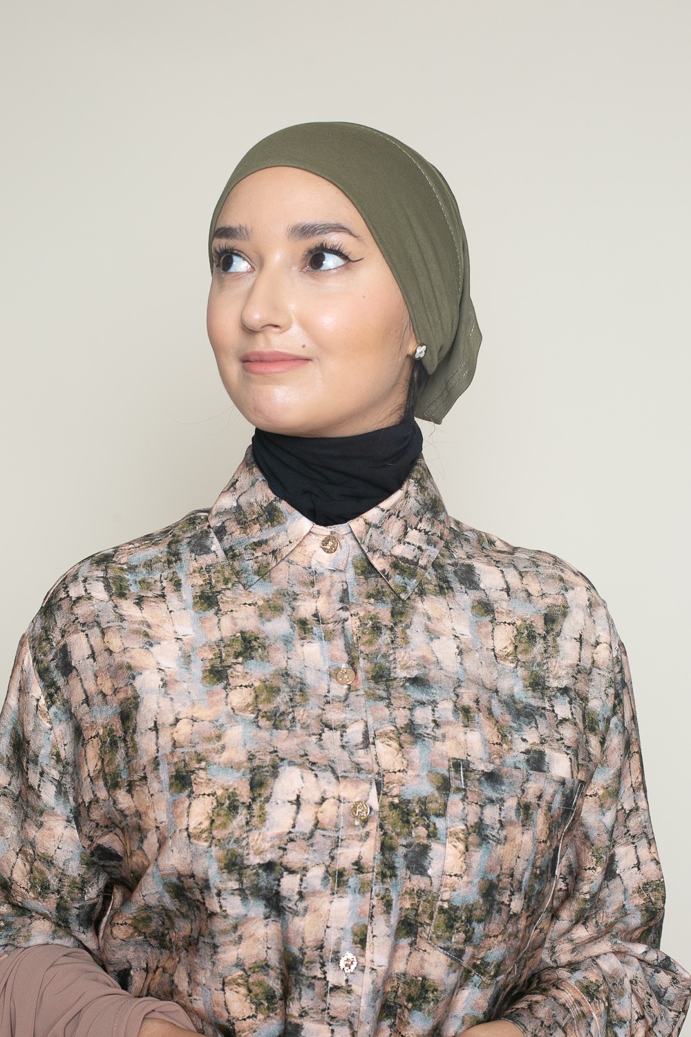 bonnet tube coton sous hijab kaki