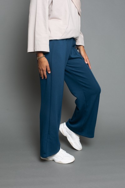 Blue casual wide-leg pants