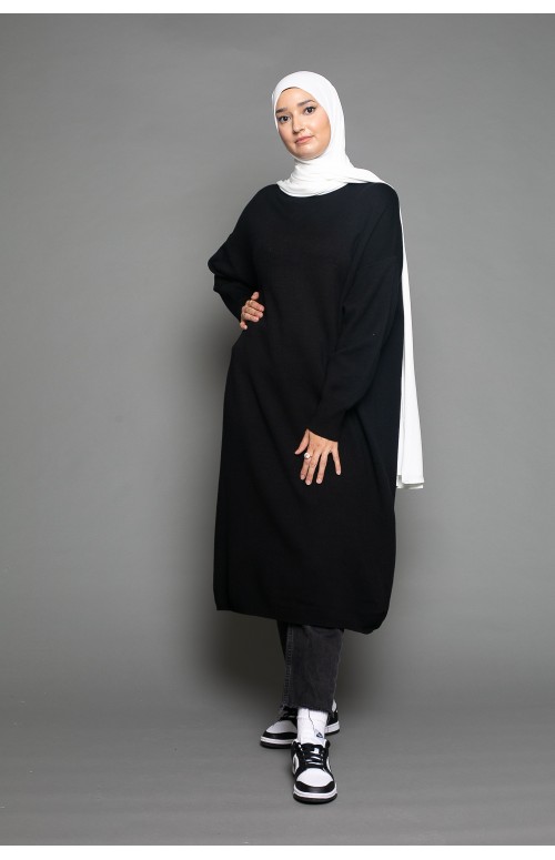 Maxi pull long et large noir pour femme boutique moderne de vêtement musulman