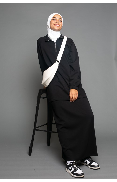 Ensemble jupe et pull zip collection automne moderne pour jeune femme musulmane