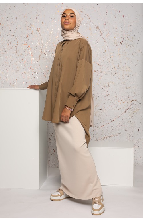 chemise asymétrique taupe collection automne boutique hijab musulmane