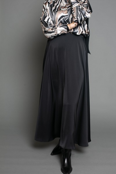 Black satin flared skirt