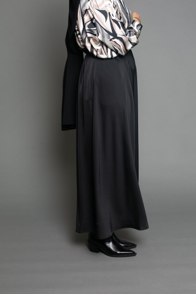 Black satin flared skirt
