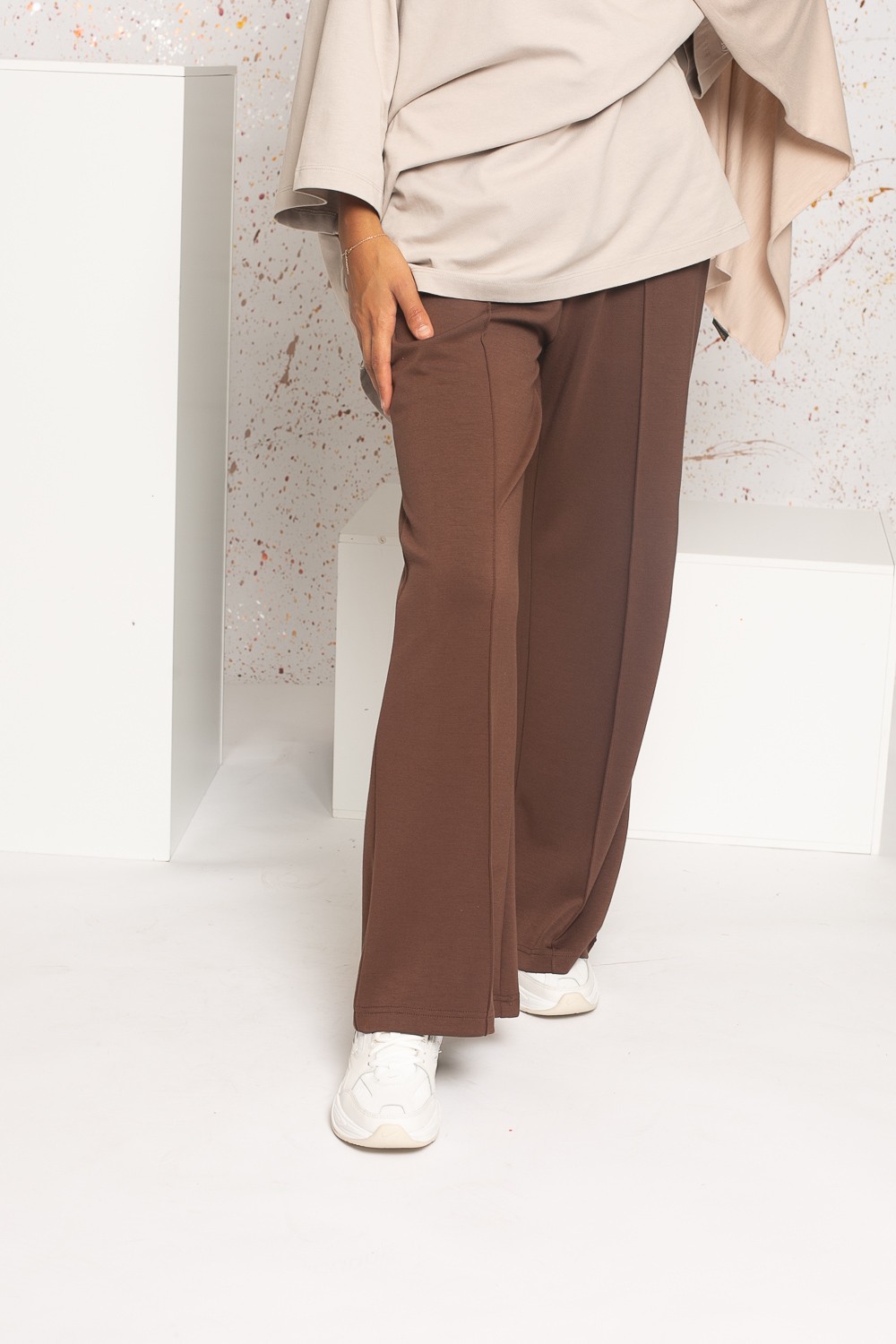 Pantalon large casual marron