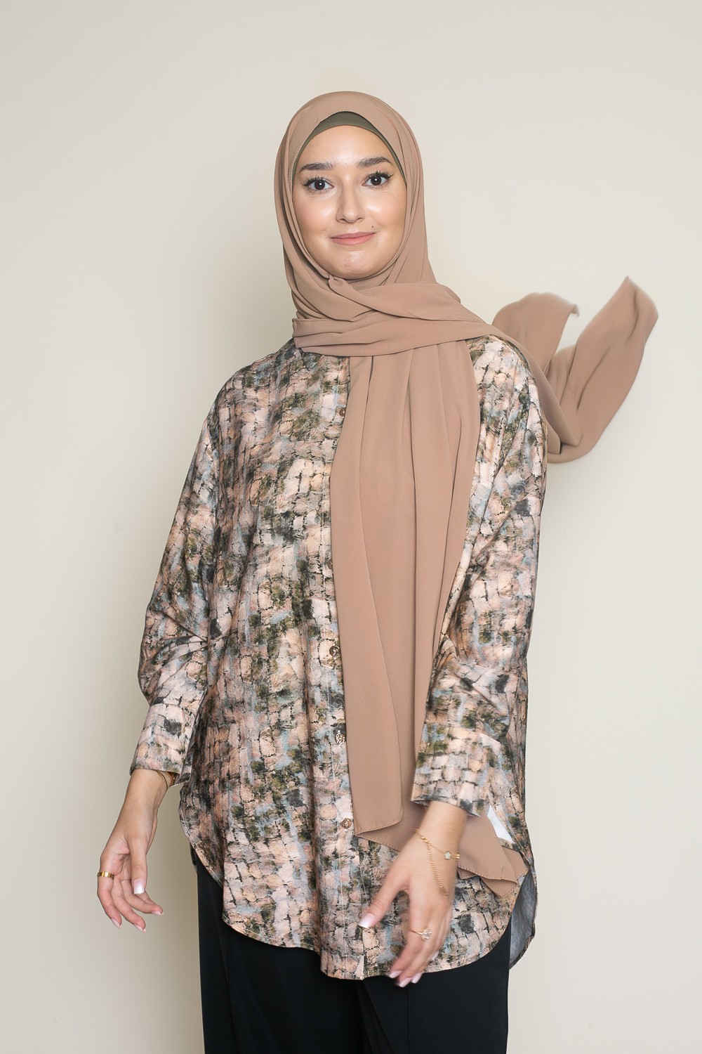 hijab soie de médine beige marron