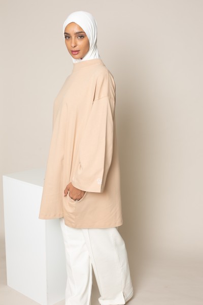 Maxi t-shirt with wide sleeves Beige Salam