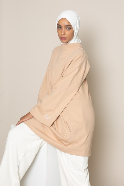Maxi t-shirt with wide sleeves Beige Salam
