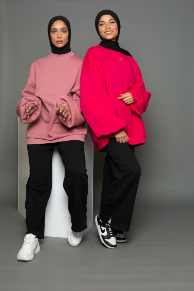 Maxi-Salam-Sweatshirt mit fuchsiafarbenen Ballonärmeln