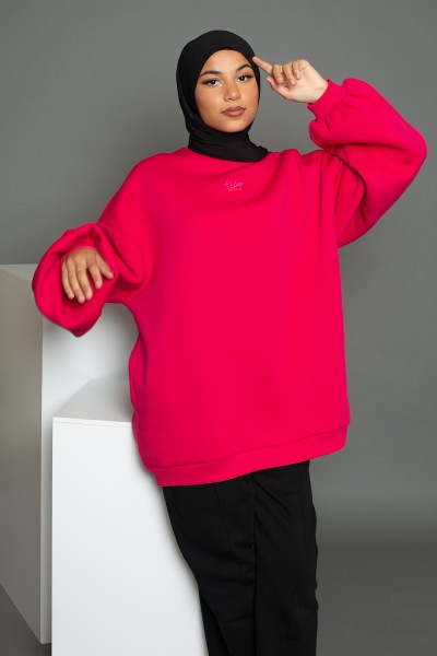 Maxi-Salam-Sweatshirt mit fuchsiafarbenen Ballonärmeln