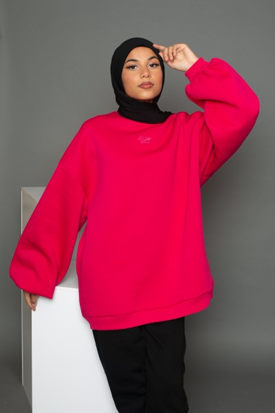 Maxi Salam sweatshirt with fuchsia balloon sleeves