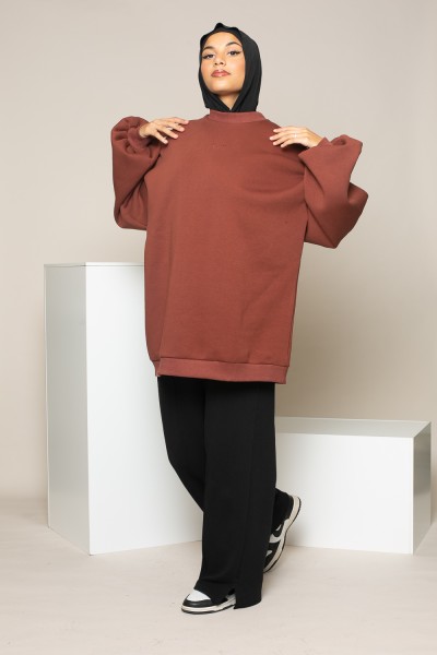 Maxi-Salam-Sweatshirt mit schokoladenfarbenen Ballonärmeln