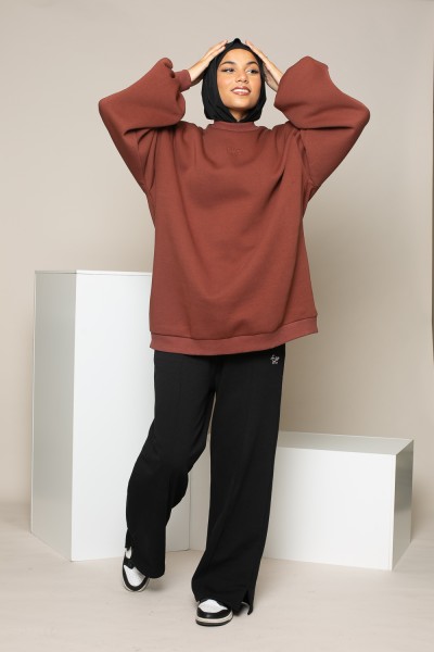 Maxi-Salam-Sweatshirt mit schokoladenfarbenen Ballonärmeln