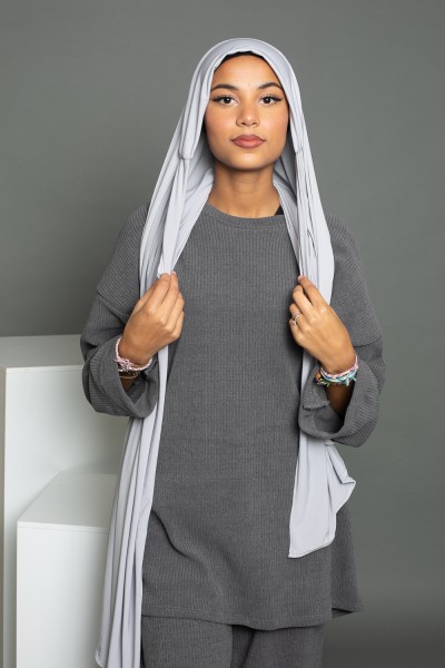 Premium ready-to-tie hijab Sandy pearl gray jersey