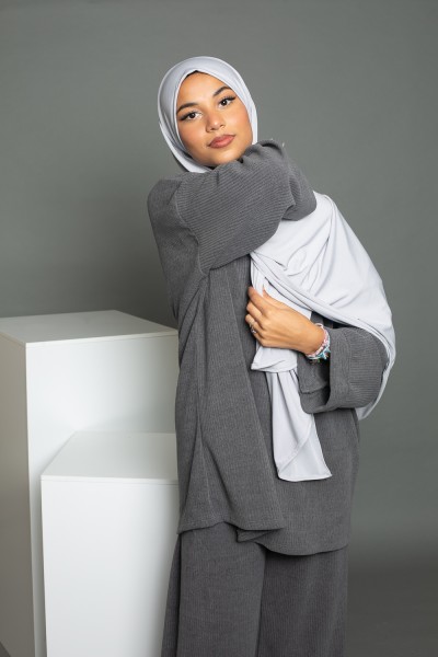 Hijab prêt à nouer premium Sandy jersey gris perlé