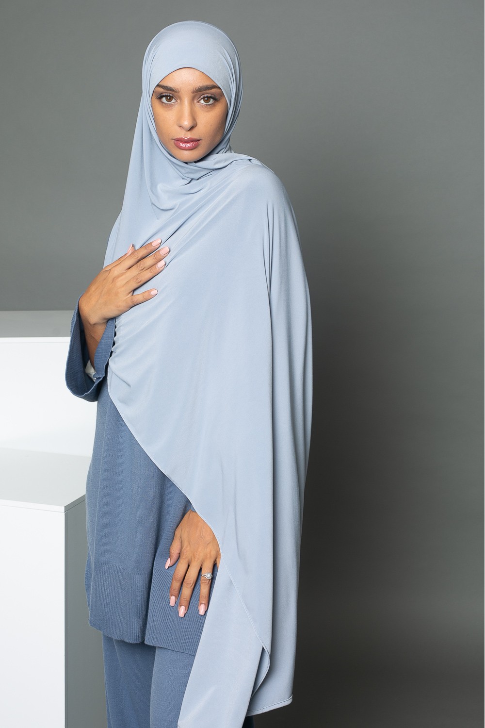 Hijab premium jersey bleu gris