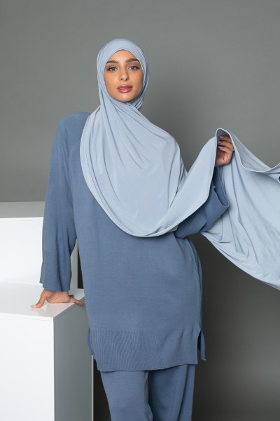 Hijab premium Sandy jersey bleu gris
