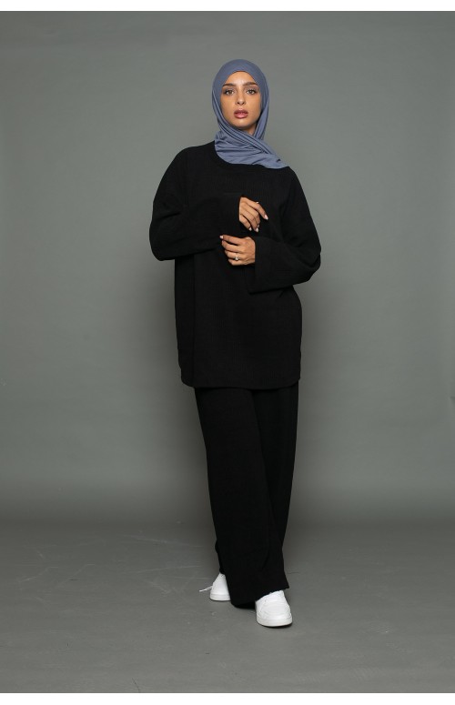 Ensemble d'hiver mastour en velour noir pour femme musulmane