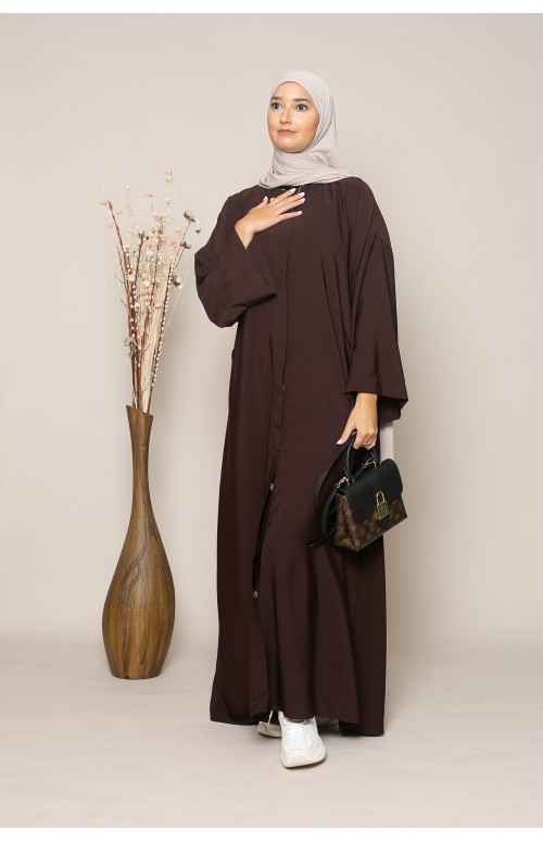 Robe chemise en Soie de Médine marron pour femme musulmane