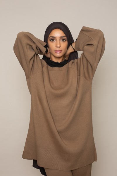 Hijab prêt à nouer premium Sandy jersey marron