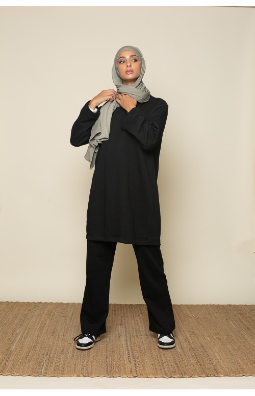 Ensemble basic noir en coton pour femme boutique hijab pas cher