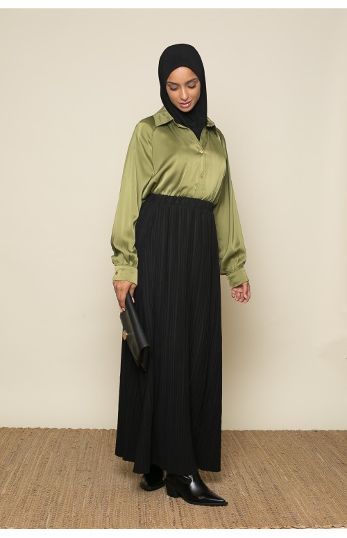 Jupe longue d'hiver plissé noir boutique prêt à porter pour femme musulmane