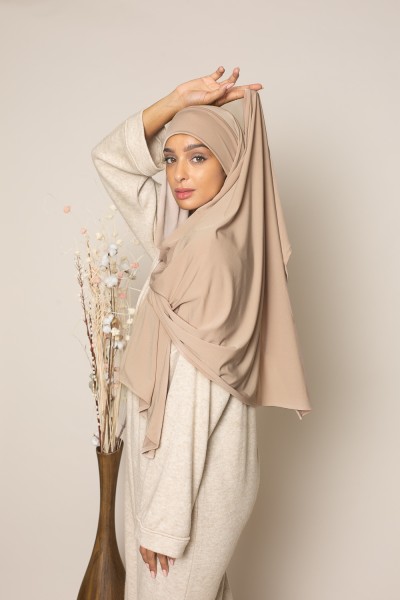 Hijab prêt à nouer premium Sandy jersey café au lait