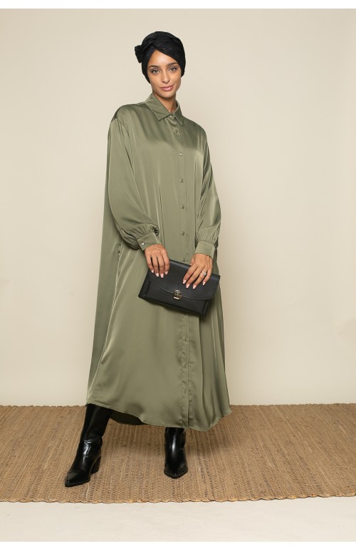 Robe chemise satiné chic et classe pour femme boutique musulmane moderne