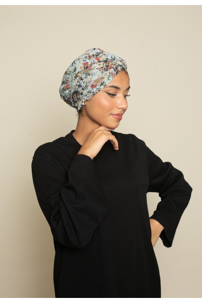 Turban to tie green floral crepe creation