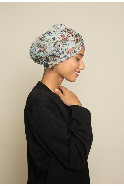 Turban to tie green floral crepe creation