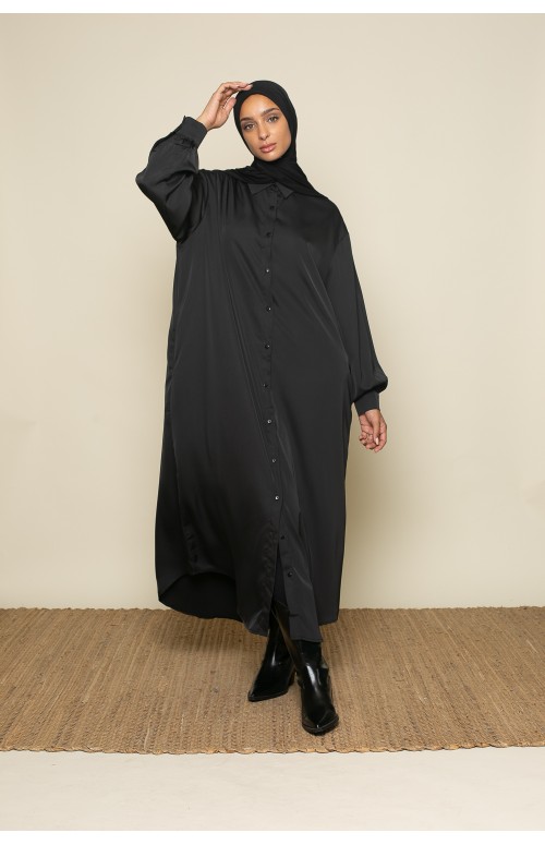 Robe chemise ample satiné pour femme musulmane
