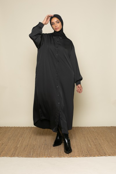 Robe chemise ample satiné pour femme musulmane
