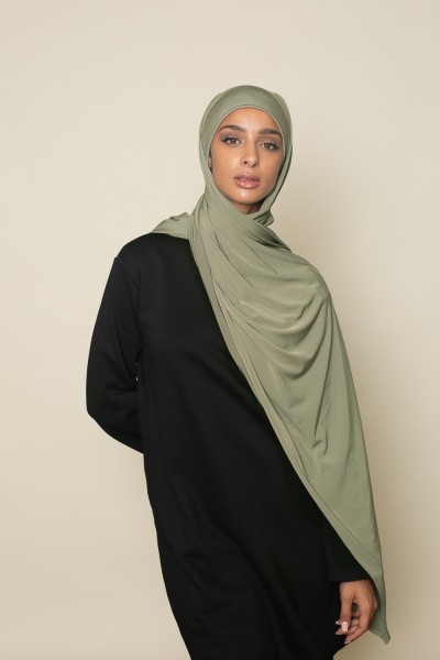 Premium-Hijab-Jersey in hellem Khaki Sandy zum Binden