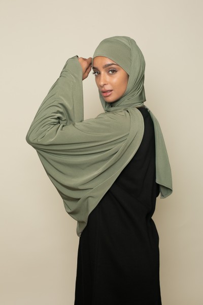 Premium-Hijab-Jersey in hellem Khaki Sandy zum Binden
