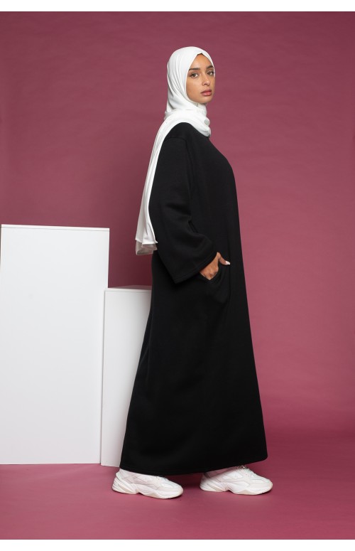 Robe casual en polaire manche large pour femme musulmane