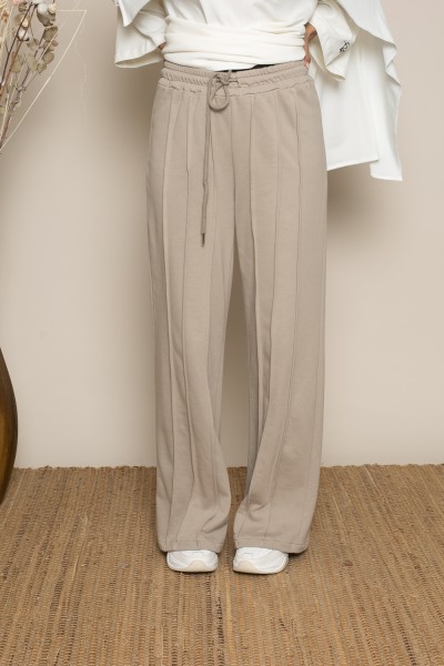 Taupe 3-ply cotton wide pants