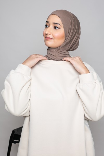 Sport-Hijab aus dunkeltaupefarbenem Jersey zum Binden