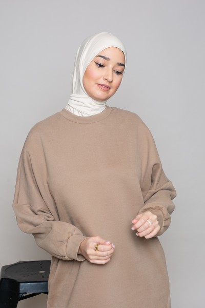 Sport-Hijab aus hellbeigem Jersey zum Binden