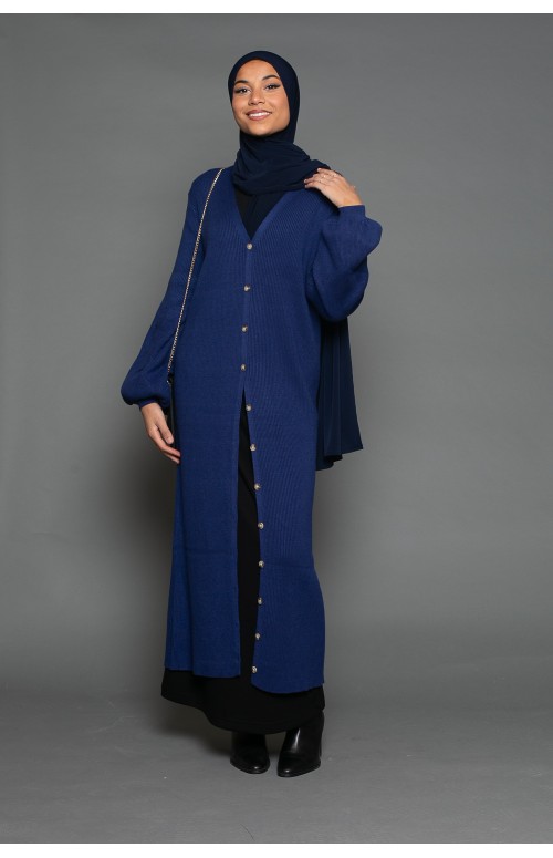 Gilet manche ballon bleu classe et chic pour femme musulmane moderne