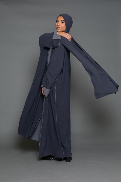 Conjunto hijab y abaya medina gris oscuro