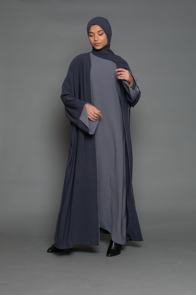 Conjunto hijab y abaya medina gris oscuro