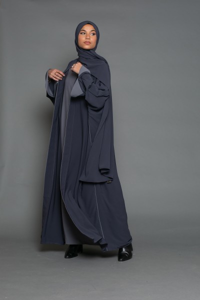 Dunkelgraues Medina-Abaya- und Hijab-Set