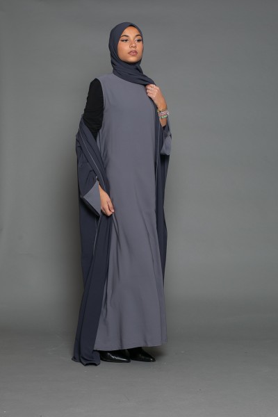 Ensemble abaya et hijab médina gris foncé
