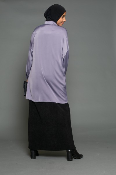 Wide purple satin shirt