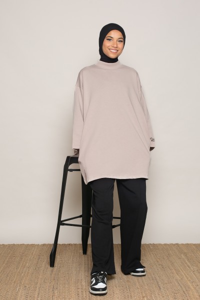 Maxi light taupe wide-sleeved t-shirt Salam